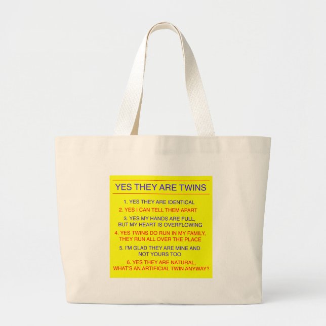 Grand Tote Bag Jaune identique de questions de jumeaux (Devant)