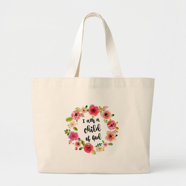 Grand Tote Bag Je suis un enfant de l'article floral de Dieu (Devant)