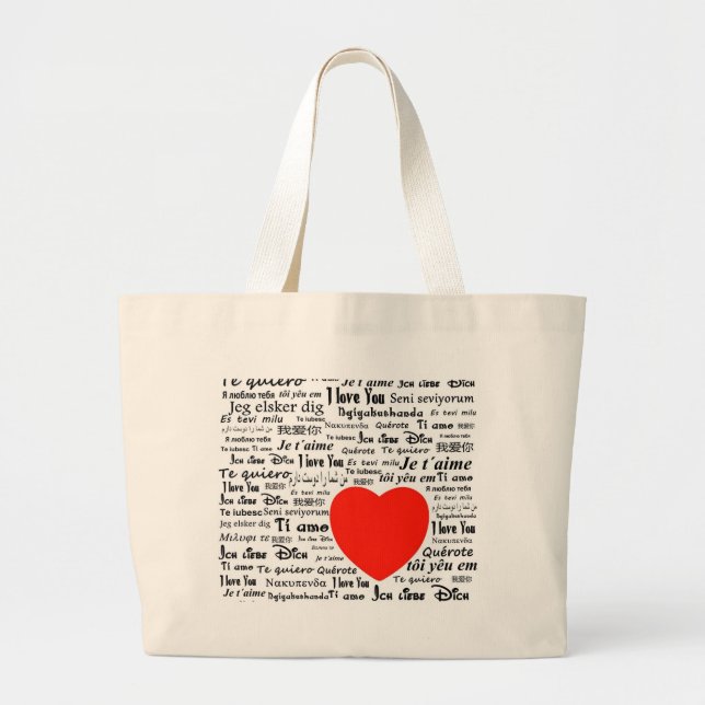 Grand Tote Bag Je t'aime dans différentes langues (Devant)