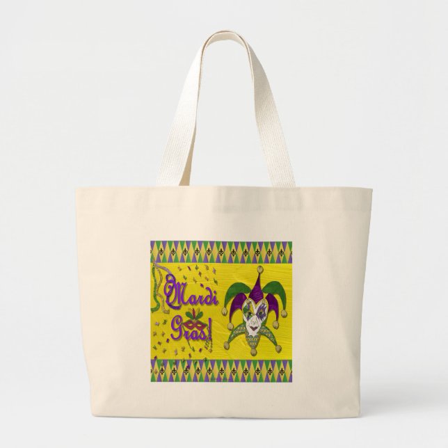 Grand Tote Bag Jester Mask Mardi Gras Arlequin (Devant)