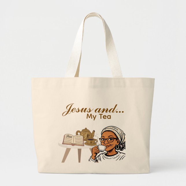 Grand Tote Bag Jesus and My Tea (Devant)