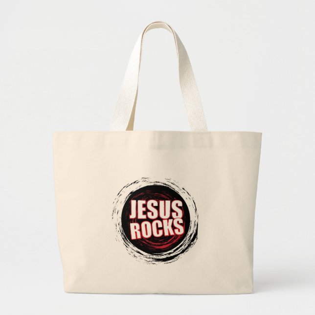 Grand Tote Bag Jésus bascule le noir 5 (Devant)