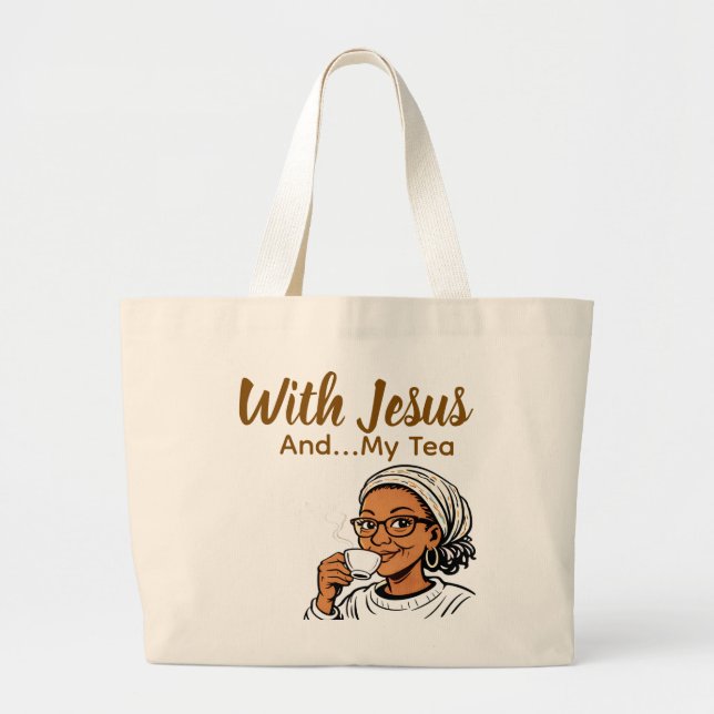 Grand Tote Bag Jésus et mon thé (Devant)