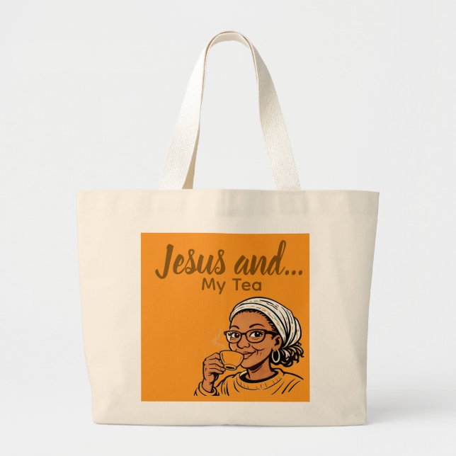Grand Tote Bag Jésus et mon thé (Devant)