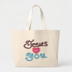 Grand Tote Bag Jésus t'aime avec le coeur Personnalisé chrétien