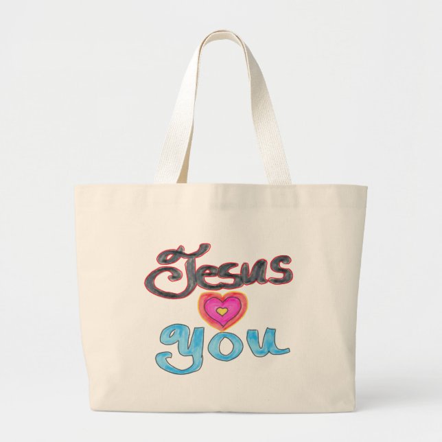 Grand Tote Bag Jésus t'aime avec le coeur Personnalisé chrétien (Devant)