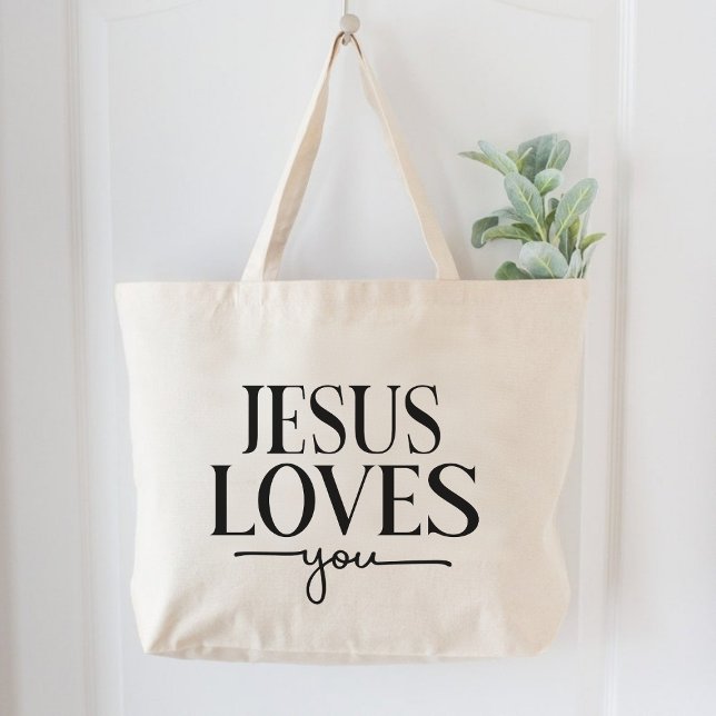 Grand Tote Bag Jésus t'aime Femmes chrétiennes inspirantes (Jesus Loves You Inspirational Christian Women Large Tote Bag)