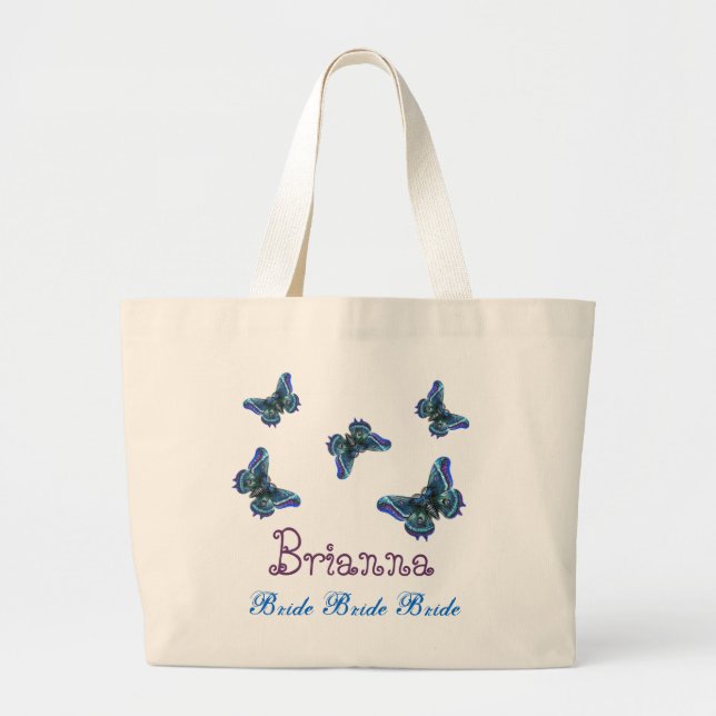 Grand Tote Bag Jeune mariée nommée personnalisée par papillon (Devant)