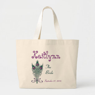 Grand Tote Bag Jeune mariée pourpre turquoise de plume faite sur