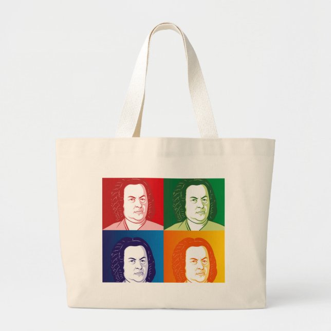 Grand Tote Bag Johann Sebastian Bach im Cartoon Stil (Devant)