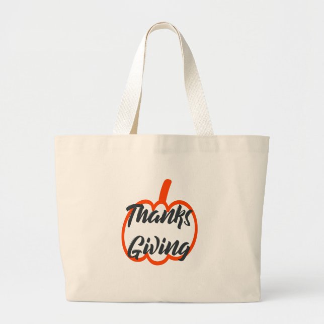Grand Tote Bag Joli Bon thanksgiving texte avec Citrouille mignon (Devant)