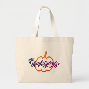 Grand Tote Bag Joli Bon thanksgiving texte avec Citrouille mignon