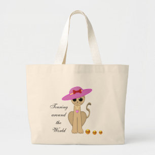Grand Tote Bag Joli chat avec chapeau de soleil