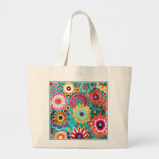 Grand Tote Bag Joli motif floral Boho coloré