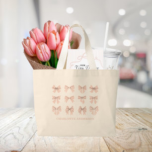 Grand Tote Bag Joli Nœud Coquette Rose Blush