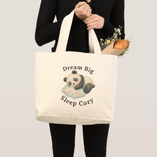 Grand Tote Bag Joli panda endormi sur un nuage à l'aquarelle