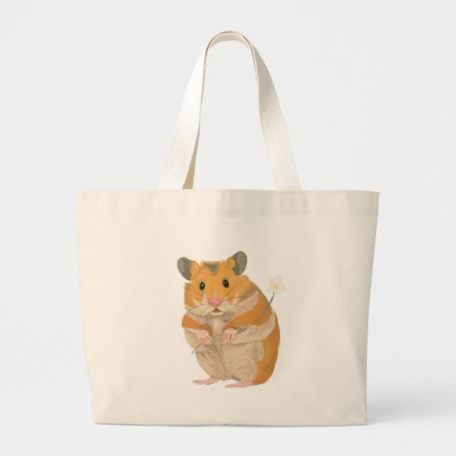 Grand Tote Bag Joli petit Hamster tenant une fleur (Devant)