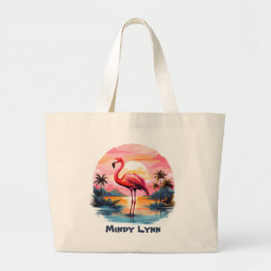 Grand Tote Bag Joli rose flamingo ajouter nom