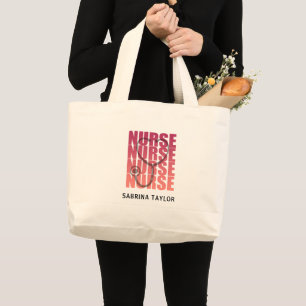 Grand Tote Bag Joli stéthoscope d'infirmière rose RN