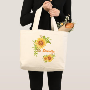 Grand Tote Bag Jolie aquarelle florale tournesol