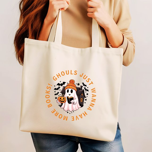 Grand Tote Bag Jolie fille Monogramme Halloween Amateurs de livre (Créateur téléchargé)