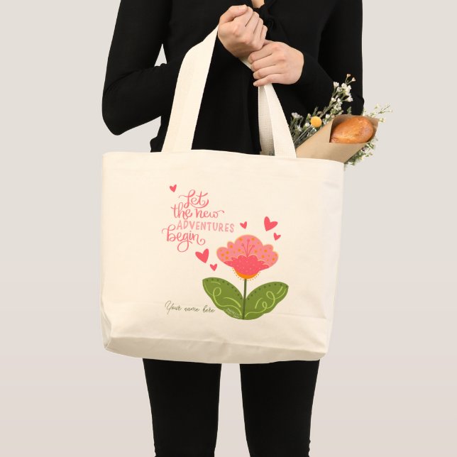 Grand Tote Bag Jolie florale aventures Citer Inspiritisme Nom (Devant (produit))