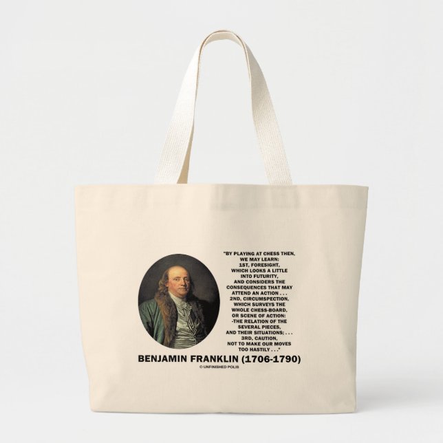 Grand Tote Bag Jouer Prudence aux échecs Benjamin Franklin Citati (Devant)