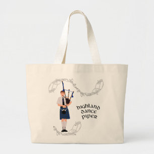 Grand Tote Bag Joueur de cornemuse à carreaux bleus PIPER