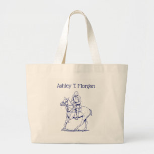 Grand Tote Bag Joueur de polo stylisé sur un cheval dessin #2 ble