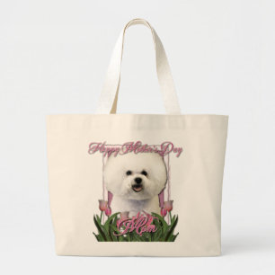 Grand Tote Bag Jour de mères - tulipes roses - Bichon Frise