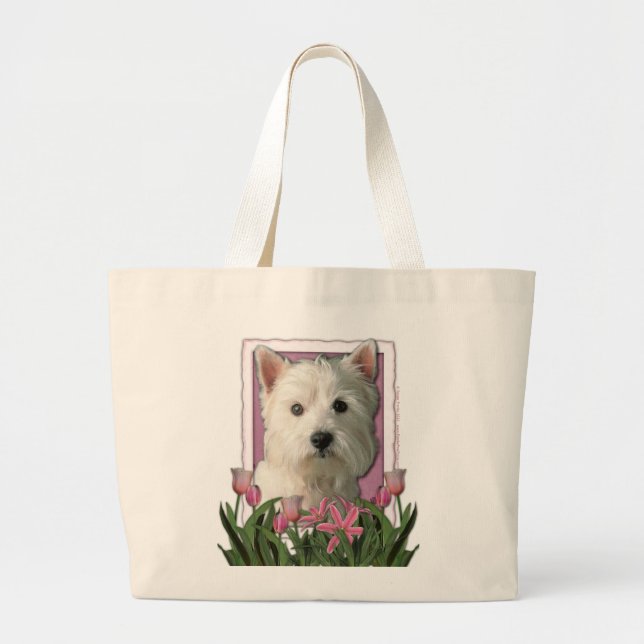 Grand Tote Bag Jour de mères - tulipes roses - Westie (Devant)
