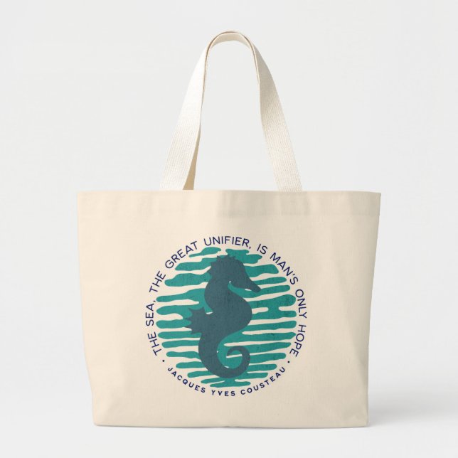Grand Tote Bag Jour des terres, Hippocampe et Vagues, Nettoyer l' (Devant)