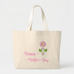 Grand Tote Bag Joyeuse fête des mères aux fleurs roses