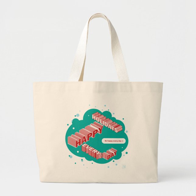 Grand Tote Bag Joyeuses vacances, vert & rouge (Devant)