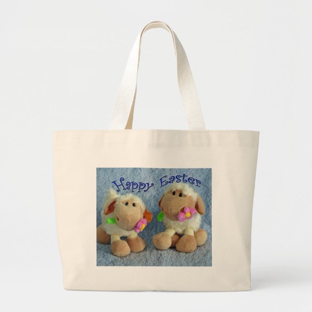 Grand Tote Bag Joyeux agneaux de Pâques (Devant)