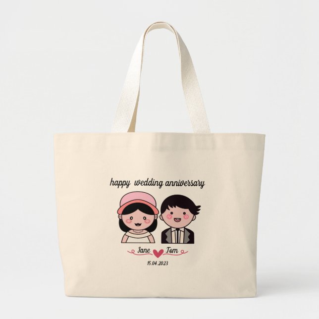 Grand Tote Bag Joyeux anniversaire de mariage (Devant)