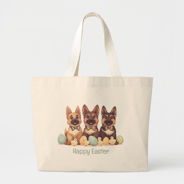 Grand Tote Bag Joyeux Chiens bergers allemands de Pâques (Devant)