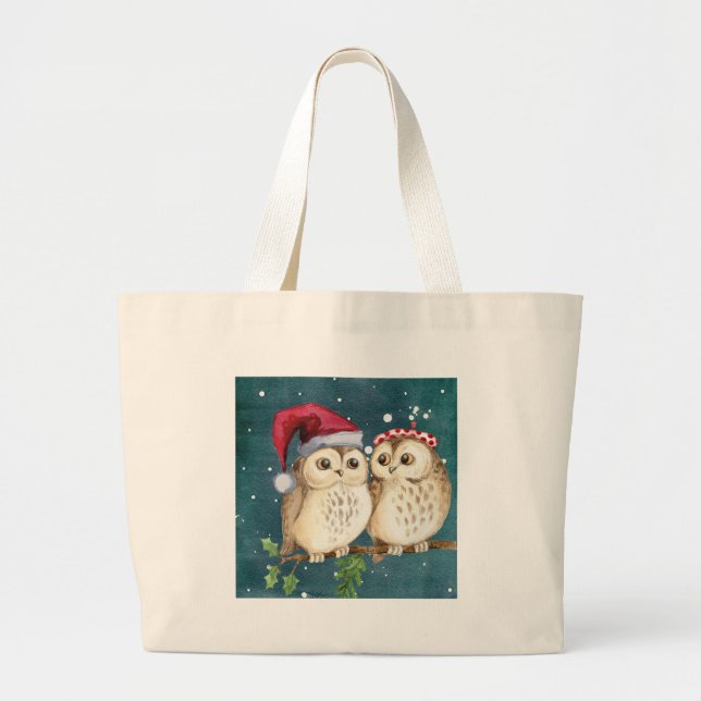 Grand Tote Bag Joyeux Chouettes de Noël (Devant)