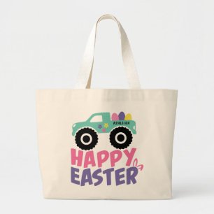 Grand Tote Bag Joyeux Egg de Pâques Camion de Fille Nom moderne