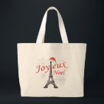 Grand Tote Bag Joyeux Noel<br><div class="desc">T-shirts Joyeux Noel,  vêtements,  cartes,  sacs et cadeaux de vacances Noel avec photo de la Tour Eiffel portant un casquette du Père Noël et la neige tombant.</div>