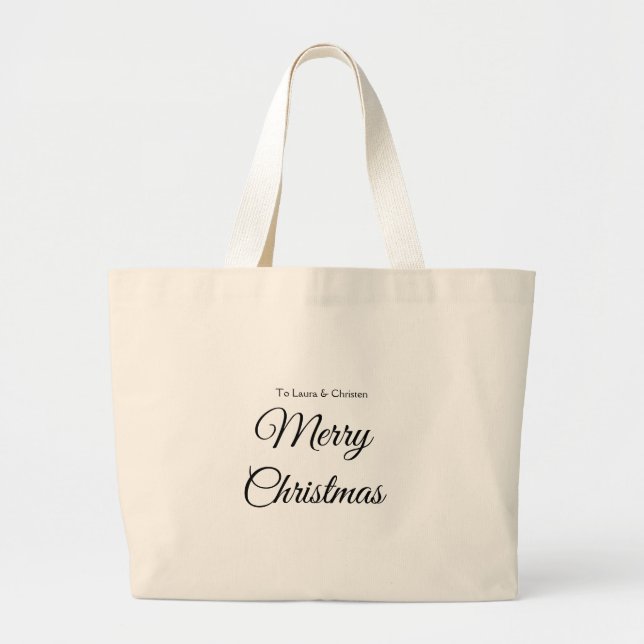 Grand Tote Bag Joyeux Noël ajouter le nom texte personnalisé cade (Devant)