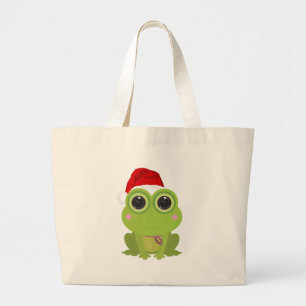 Grand Tote Bag Joyeux Noël Grenouille Chapeau de Père Noël Hiver