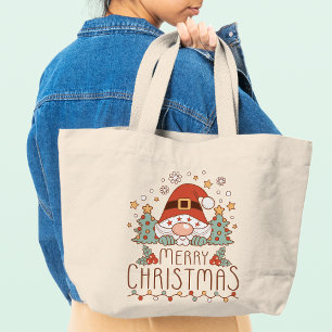 Grand Tote Bag Joyeux Noël mignon Festif Whimsical Père Noël