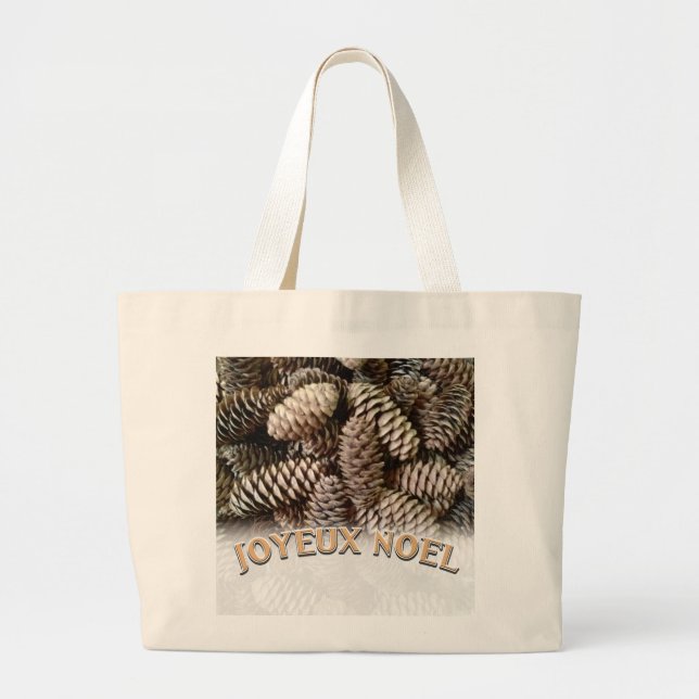 Grand Tote Bag Joyeux Noel Noël Pine Cône de Noël (Devant)