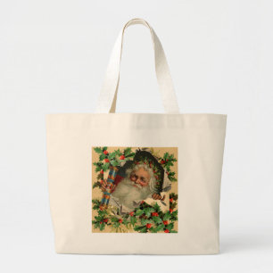 Grand Tote Bag Joyeux Noël Père Noël classique antique