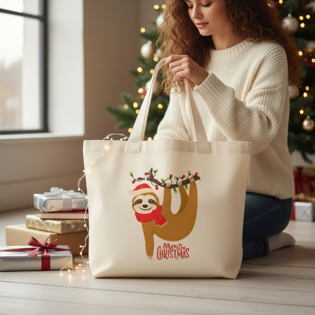 Grand Tote Bag Joyeux Noël Sloth | Vacances (Créateur téléchargé)