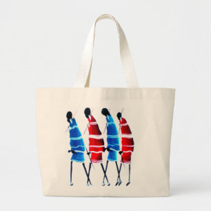 Grand Tote Bag Joyeux peuple Massaï Guerriers Marcher Art Imprime