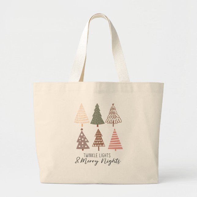 Grand Tote Bag Joyeux sapin de Noël et lumières scintillantes (Devant)