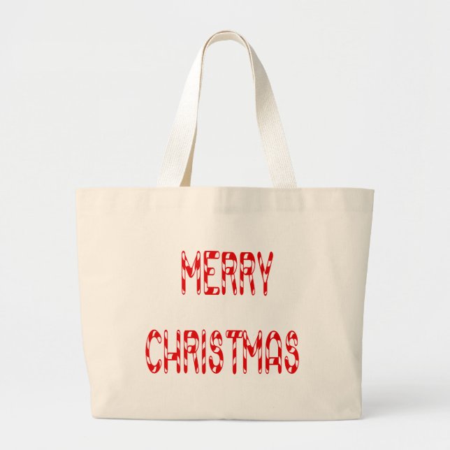 Grand Tote Bag Joyeux Sucre de canne de Noël Police (Devant)