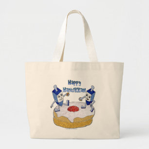 Grand Tote Bag Judaica Happy Hanukkah Dancing Dreidels
